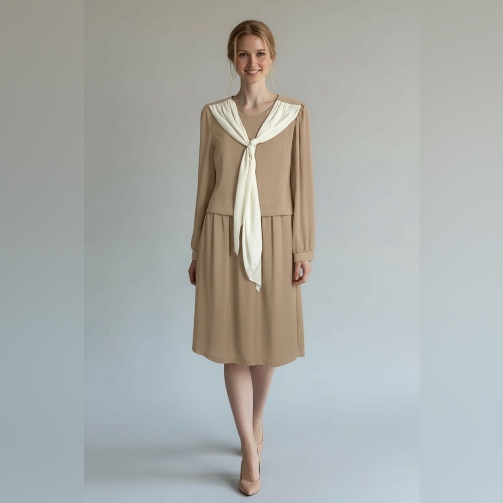 Eaton Vintage Dress, lightweight, tan & white